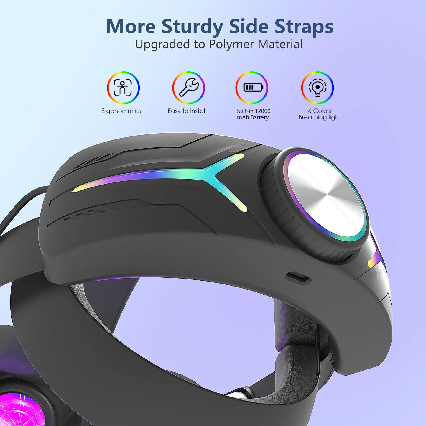 mtomatovr for Meta quest3s/quest3  Battery Head Strap  Extends 4-6 Hours  RGB Light Fast-Charging vr accessory Elite Replacement