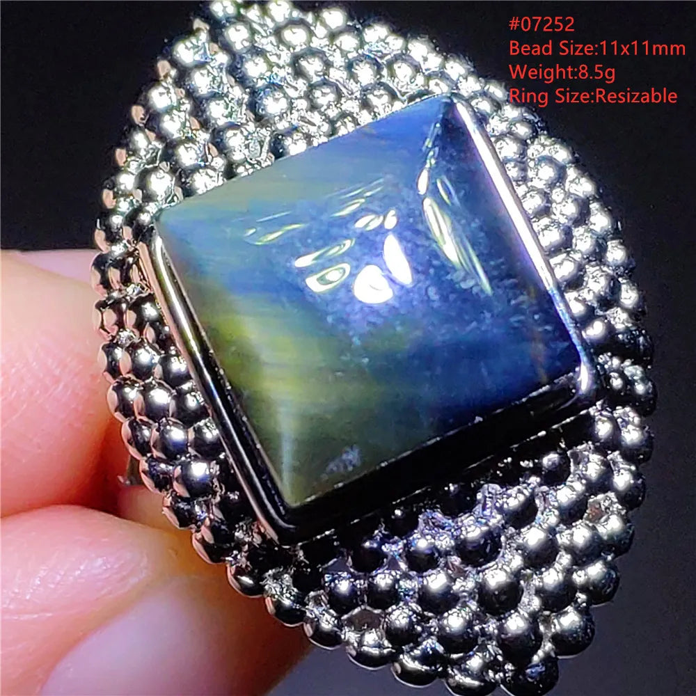 Natural Blue Pietersite Beads Adjustable Ring Woman Men Namibia Pietersite Ring Chatoyant Beads Fashion Silver Jewelry AAAAAA