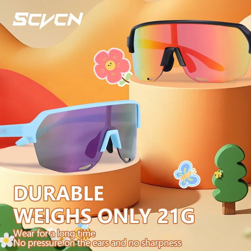 SCVCN Children Outdoor Cycling Sunglasses MTB Camping Glasses Teenager Sports Road Bike Eyewear Girls UV400 Protective Goggles