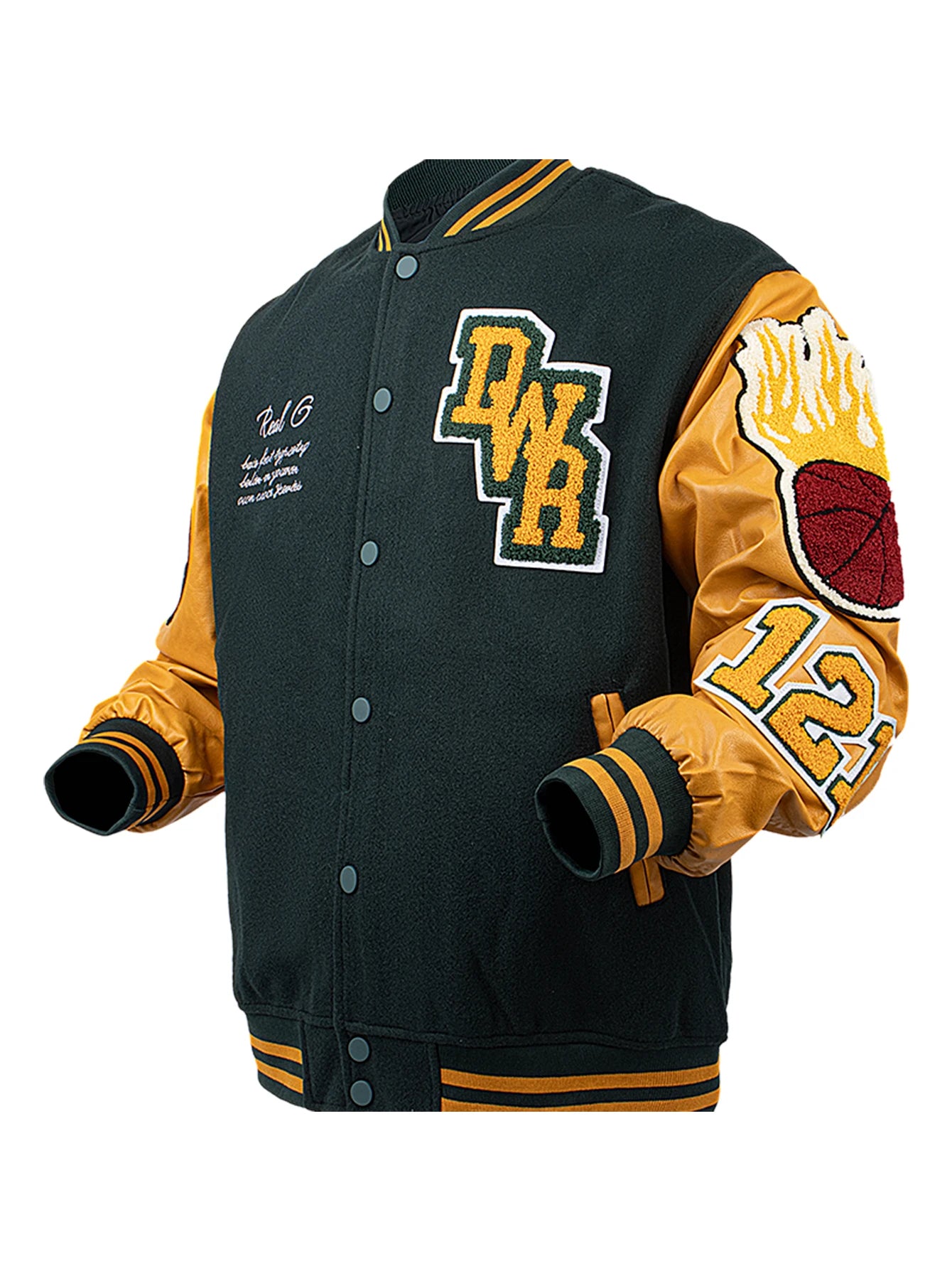 Mens Casual Jacket Bomber Embroidered Varsity Jacket Windbreaker BomberStyle Flaming Basketball Color Block Outwear