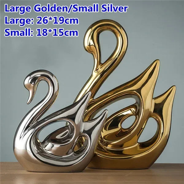 Ceramic Electroplating Ornaments Nordic Ins Cabinet Decorations Home Porcelain Deer/Swan Family Apple Shape Figurines