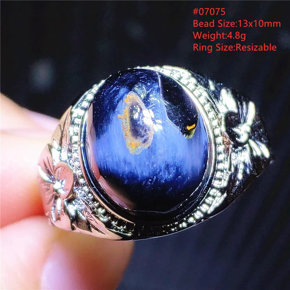 Natural Blue Pietersite Beads Adjustable Ring Woman Men Namibia Pietersite Ring Chatoyant Beads Fashion Silver Jewelry AAAAAA