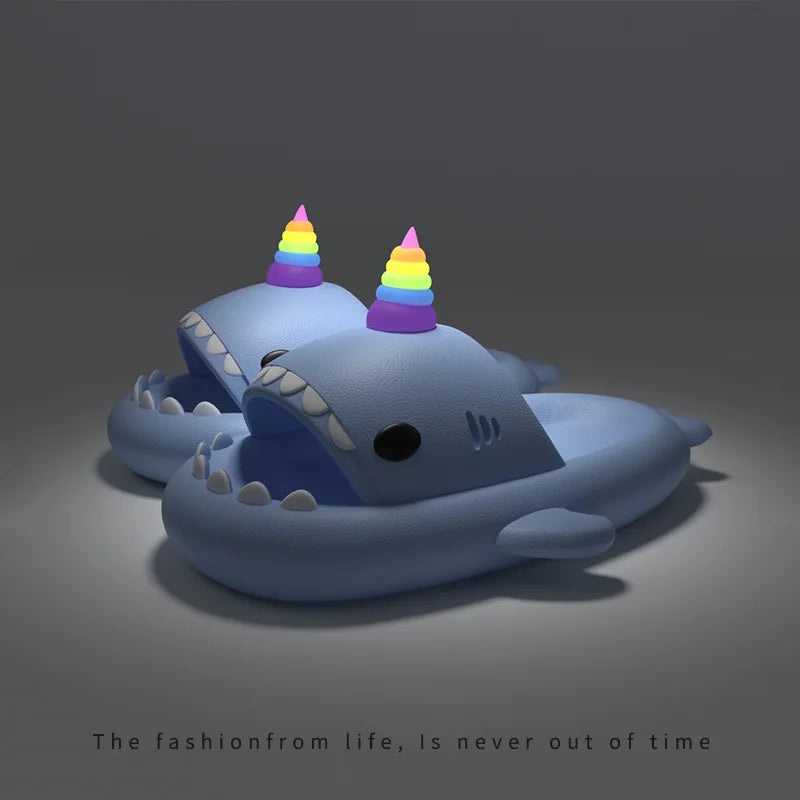 Cute Shark Slippers for Women & Men Summer Platform Night Glow-in-the-Dark Indoor Beach Slides Home Street Wear DIY Accessory