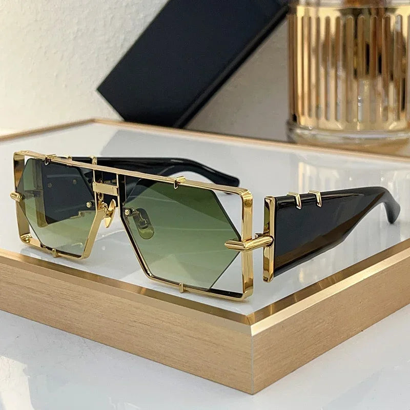 MOD004 Square Diamond Rimless Handamde Acetate Alloy Sunglasses High Street Punk Designer Brand Men Uv400 Eyeglasses with Case