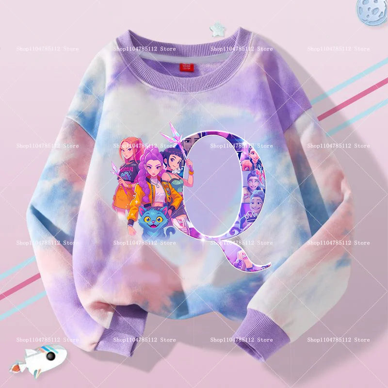 K Pop Demon Hunters Girls Sweatshirt Rumi Mira Zoey A-Z Hoodies Kids Spring Autumn Pullover Children Long Sleeves Clothes Gift