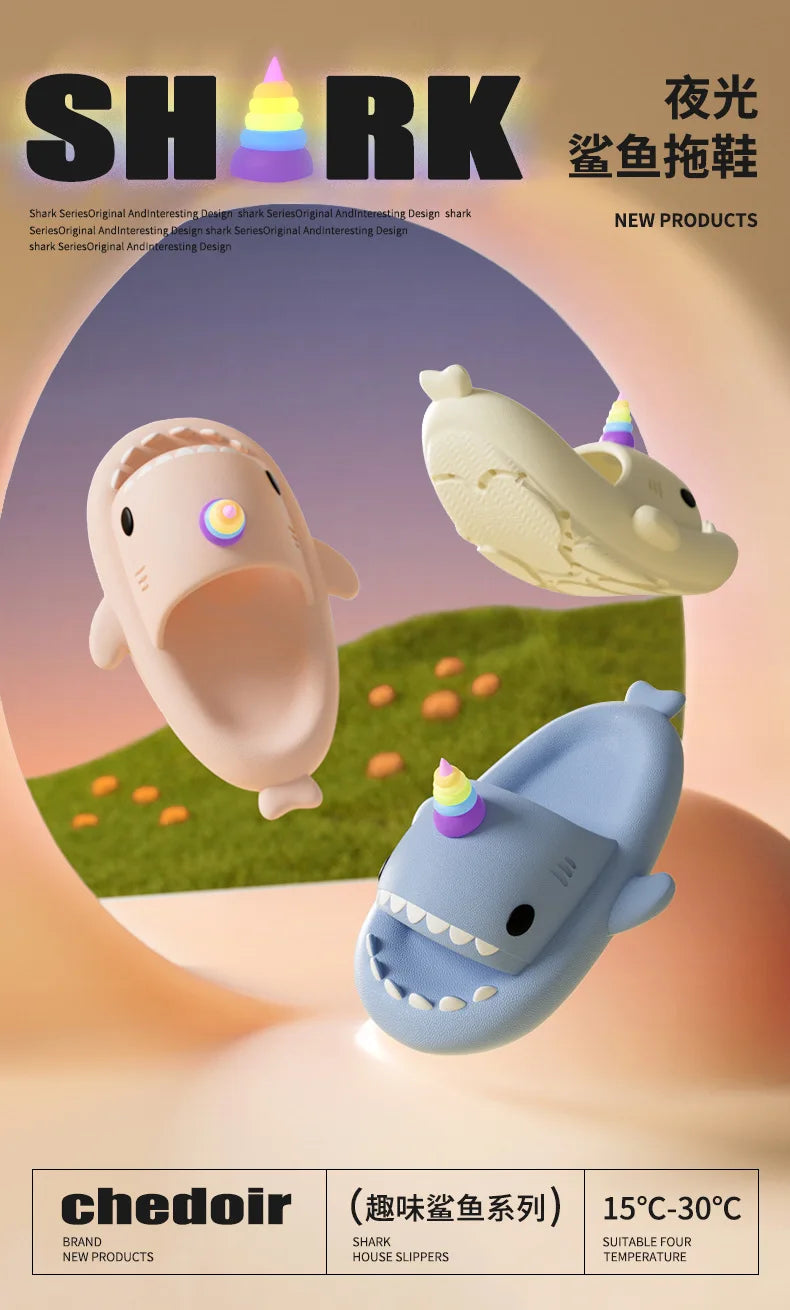 Cute Shark Slippers for Women & Men Summer Platform Night Glow-in-the-Dark Indoor Beach Slides Home Street Wear DIY Accessory