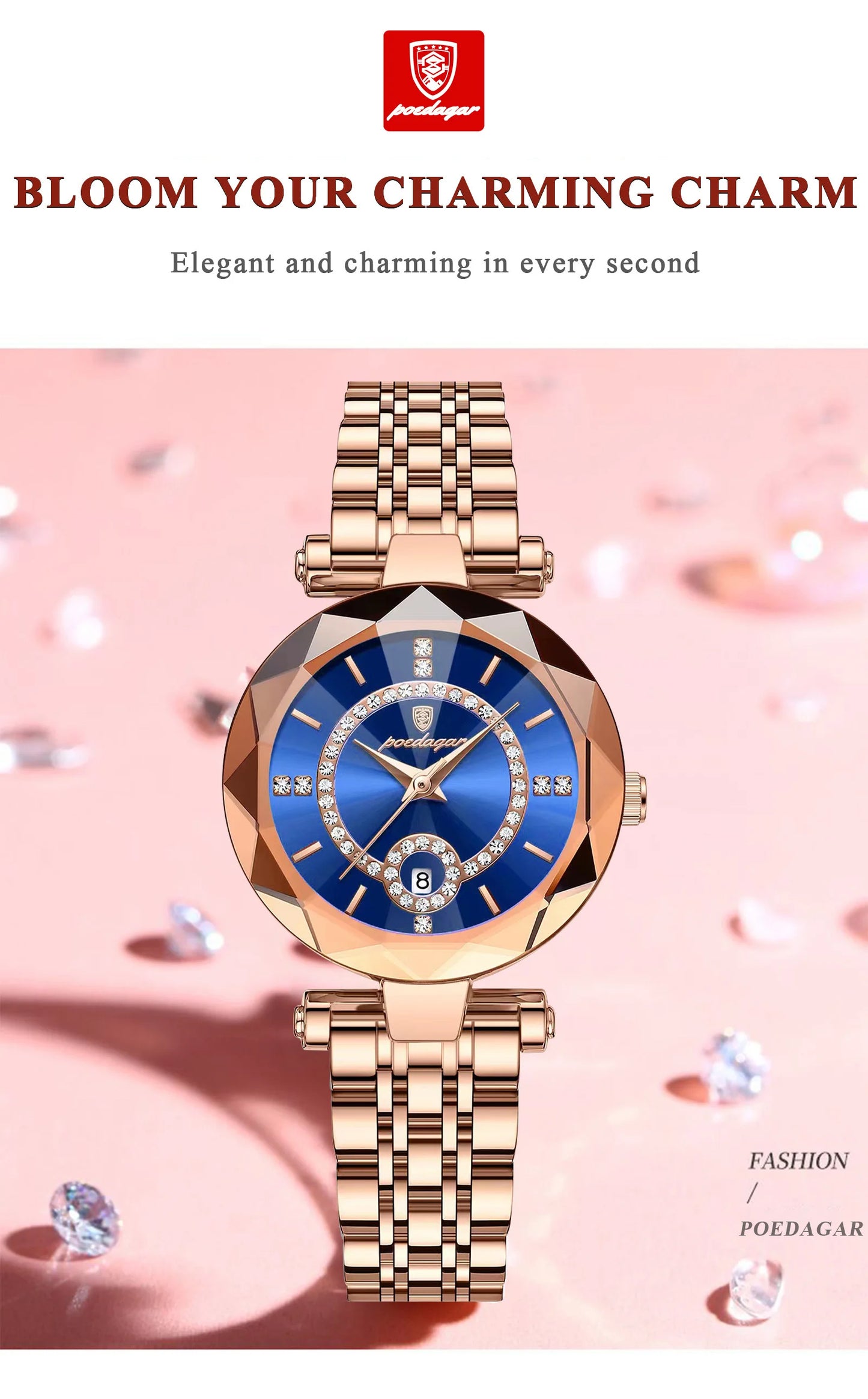 POEDAGAR Luxury Original Watches For Women Waterproof Stainless Steel Date Ladies Watch Diamond Fashion Quartz Woman Watch Reloj