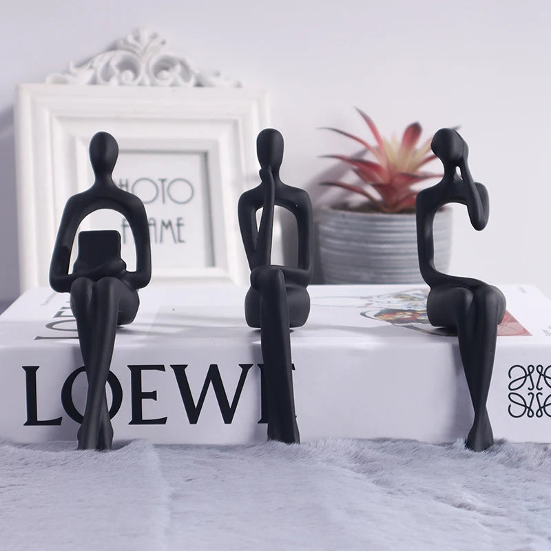 Three-piece Set of Art Figurines for Desktop Decoration, Suitable for Study Desk or Bookshelf Decoration