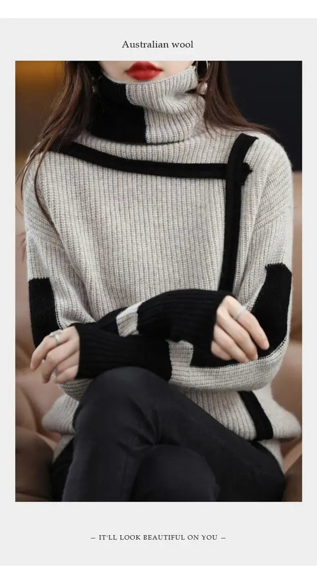 Vintage Ladies Sweater New Turtleneck Autumn Winter Loose Pullover Interior Lapping Knitting Bottoming Shirt Women Clothes Tops