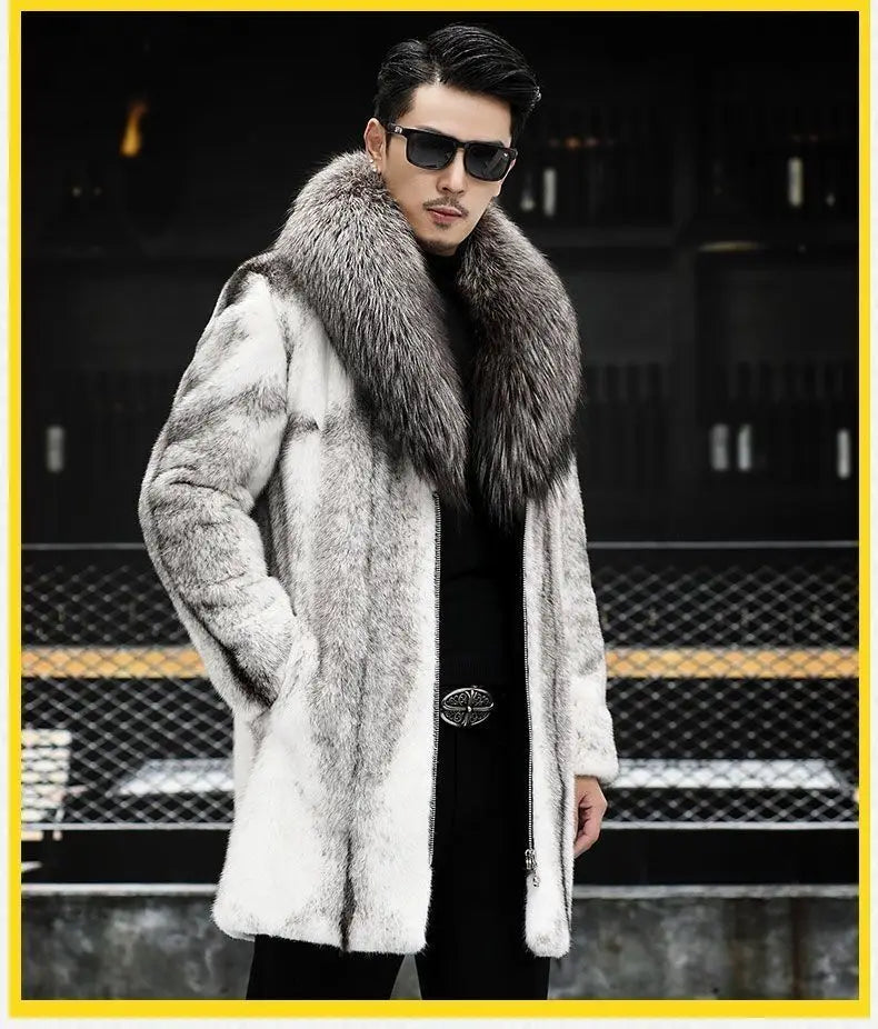 -10 degrees Celsius cold resistant and warm mink fur coat for men's winter imitation raccoon fur collar thickened fur coat