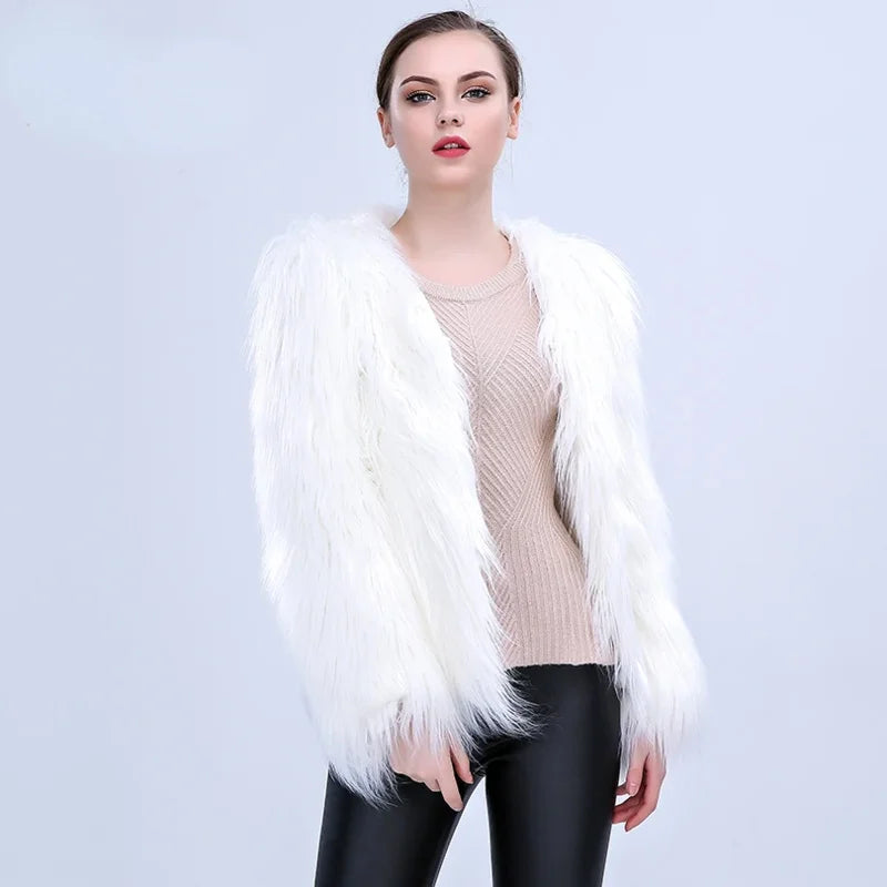 Women Faux Fur LED Light Coat Christmas Cosplay costumes Fluffy Fur jacket Outwear Winter Warm Festival Party Club Overhat
