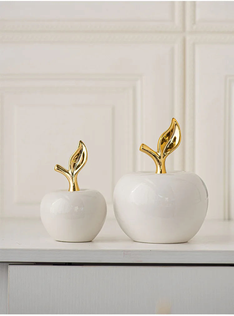 Creative Ceramic Apple Figurines Handicrafts Living Room Art White Apple Sculpture Room Home Decor Accessories Holiday Gifts