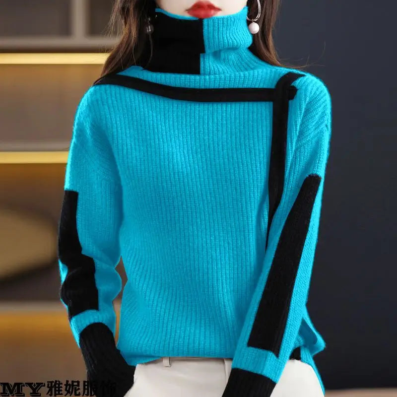 Vintage Ladies Sweater New Turtleneck Autumn Winter Loose Pullover Interior Lapping Knitting Bottoming Shirt Women Clothes Tops