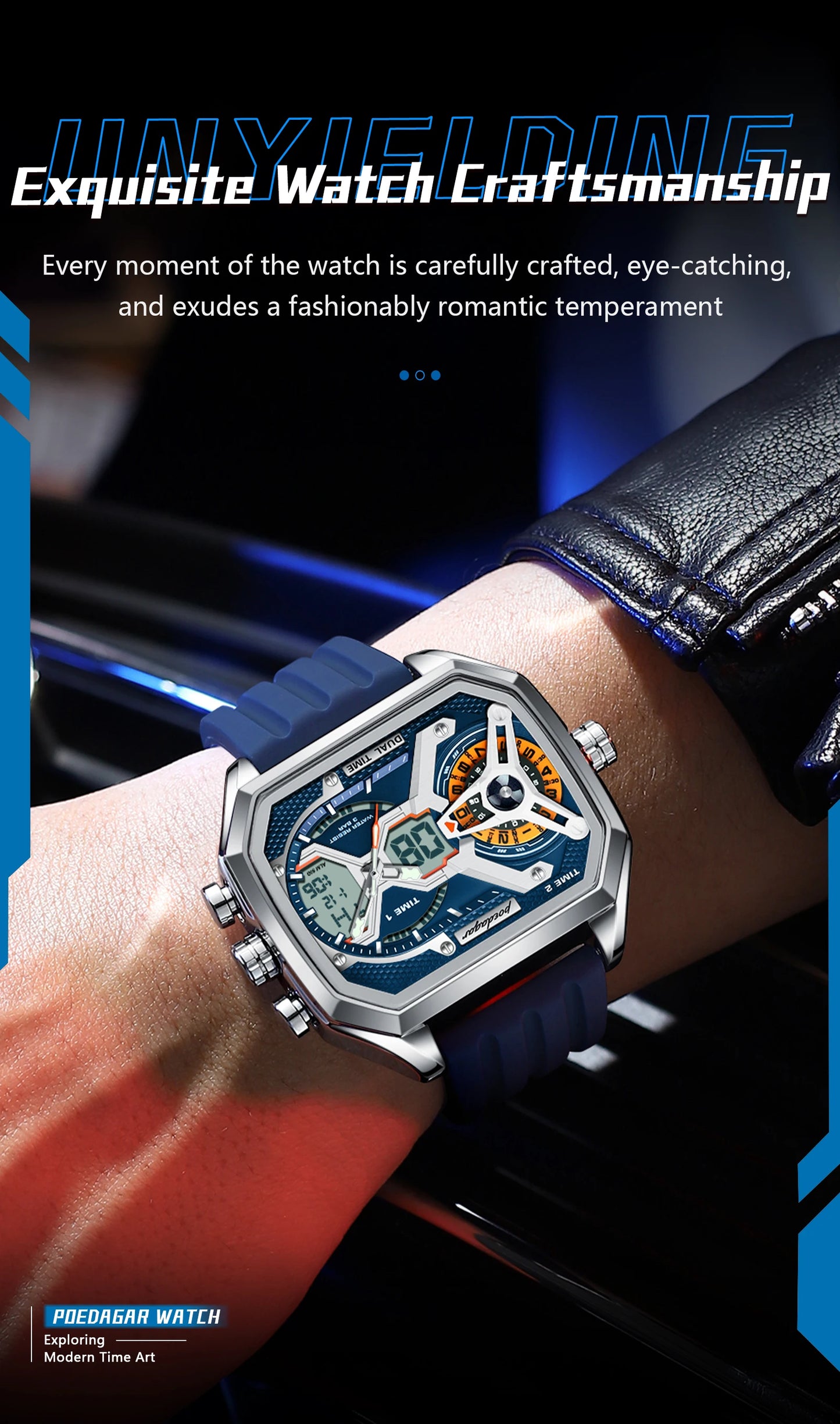 POEDAGAR Top Luxury Men Clock LED Calendar Week Luminous Man Wristwatch Electronic Rectangle Silicone Strap Quartz Men's Watches