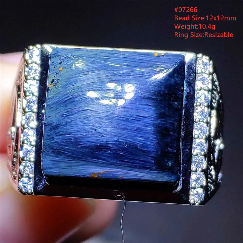 Natural Blue Pietersite Beads Adjustable Ring Woman Men Namibia Pietersite Ring Chatoyant Beads Fashion Silver Jewelry AAAAAA