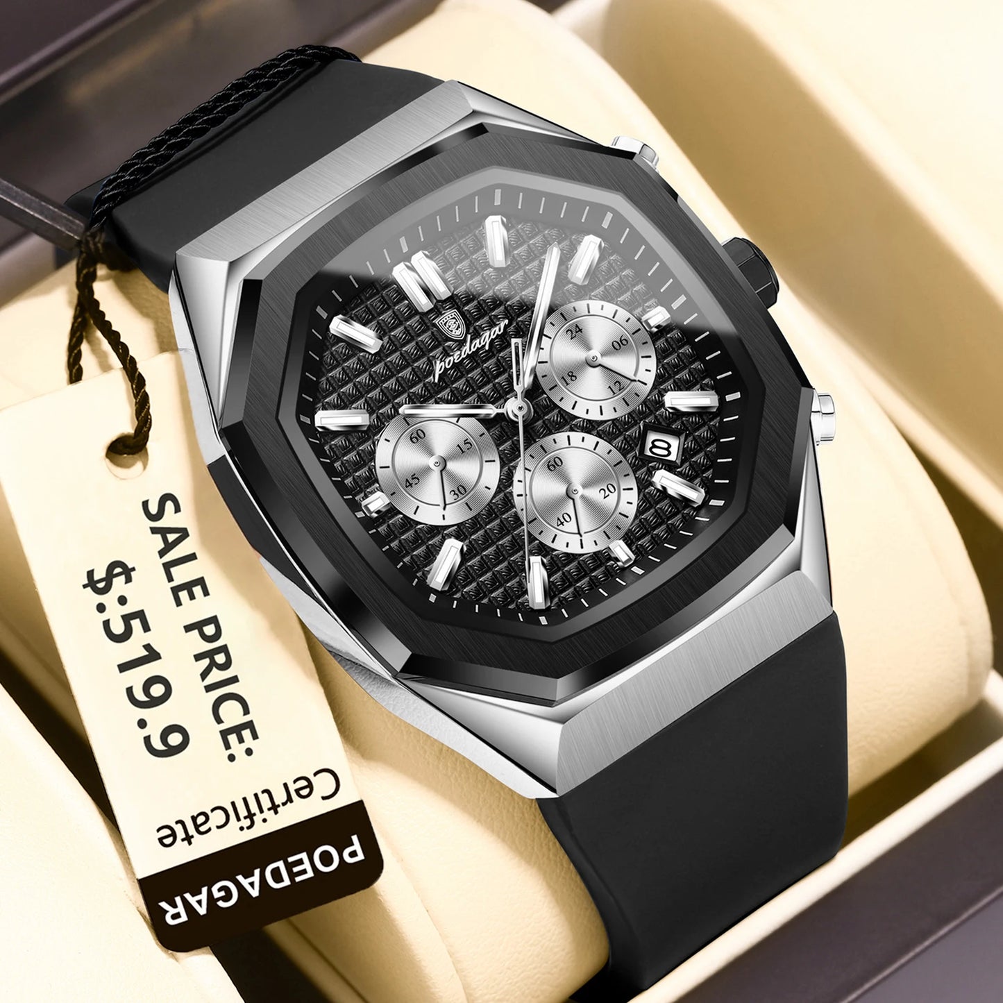 POEDAGAR New Luxury Watches For Men Waterproof Luminous Chronograph Date Man Watch Silicone Strap Fashion Quartz Men Wristwatch