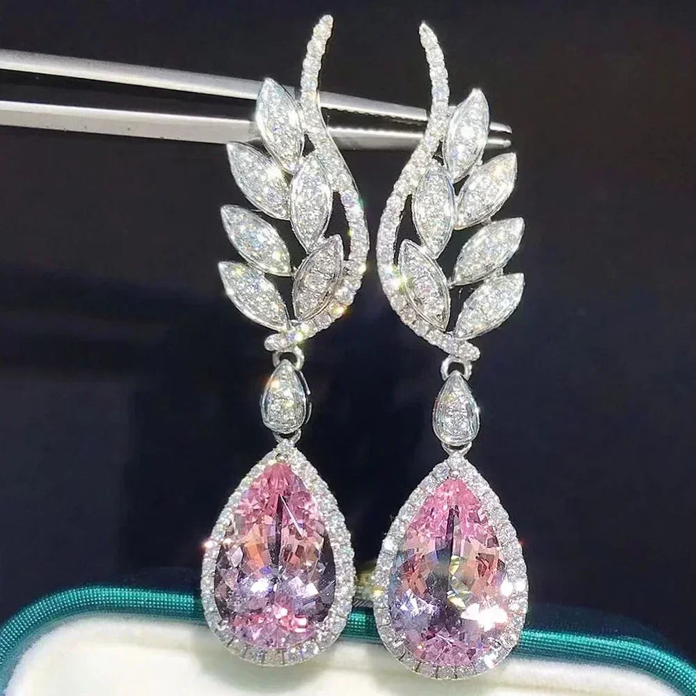 Luxury Square Purple Cubic Zirconia Crystal Earrings  for Women New FashionExquisite Fashion Gold Color Dangle  Wedding Jewelry