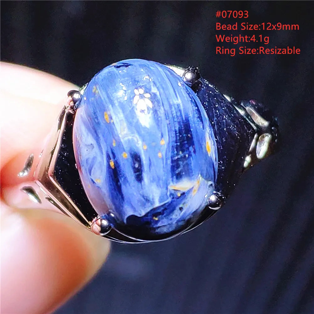 Natural Blue Pietersite Beads Adjustable Ring Woman Men Namibia Pietersite Ring Chatoyant Beads Fashion Silver Jewelry AAAAAA