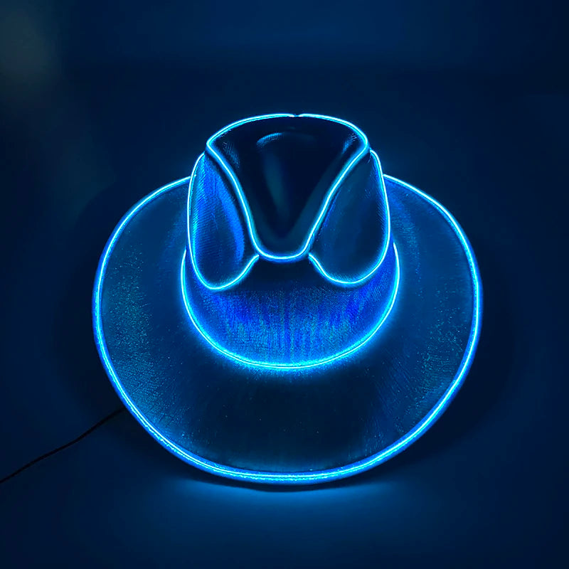 Glowing Decor  Supplies Luminous Cowboy hat  LED Pearlescent Cowboy  Cap Fashion Neon Light Hat For Party