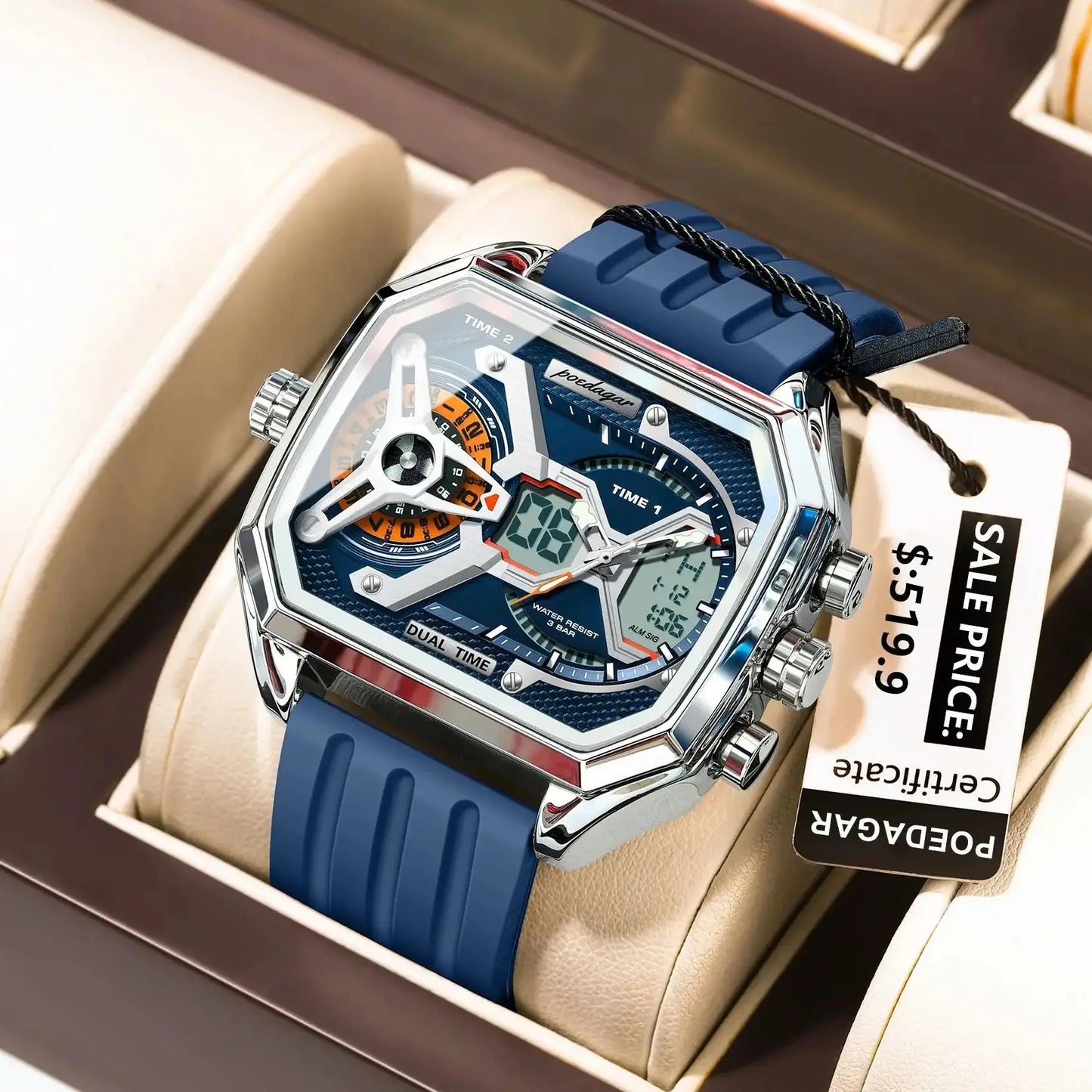 POEDAGAR Top Luxury Men Clock LED Calendar Week Luminous Man Wristwatch Electronic Rectangle Silicone Strap Quartz Men's Watches