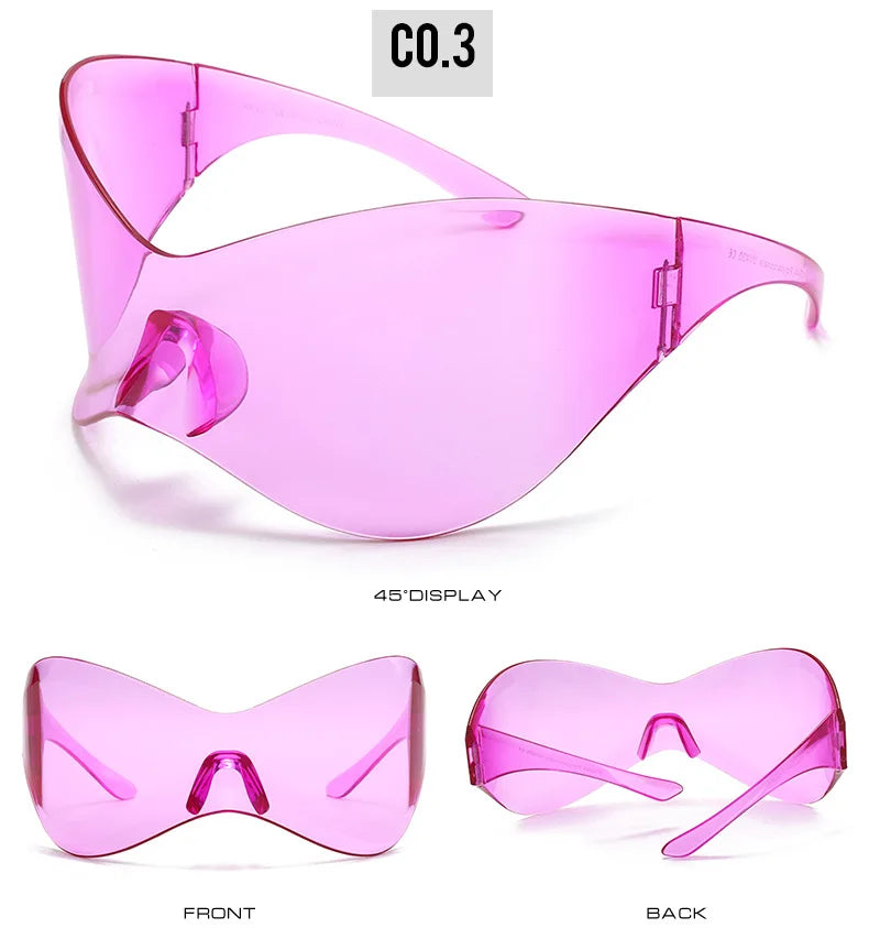 Oversized Futuristic Shield Sunglasses for Women Men Fashion Silver Mask Visor Sun Glasses Female Punk Y2K Eyeglasses