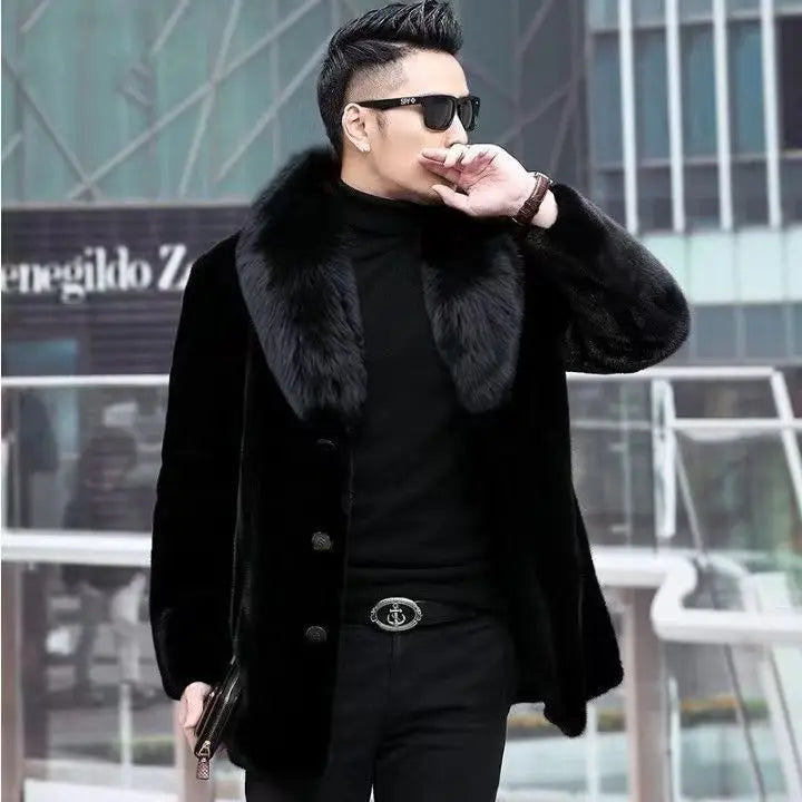 New fur coat with wide collar, whole mink winter thickened, long imitation mink fur men's coat, high-end mink fur coat M-6XL