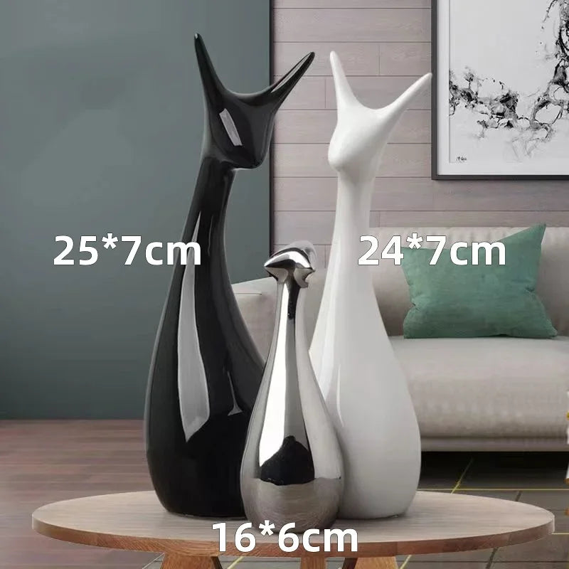 Ceramic Electroplating Ornaments Nordic Ins Cabinet Decorations Home Porcelain Deer/Swan Family Apple Shape Figurines