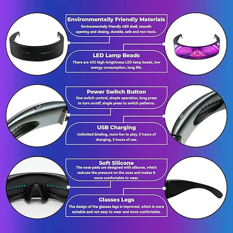 DIY Shining Electronic Futuristic Eyewear Glow The Dark Bluetooth LED Luminous Glasses Prop for Party Bar Festival Performance