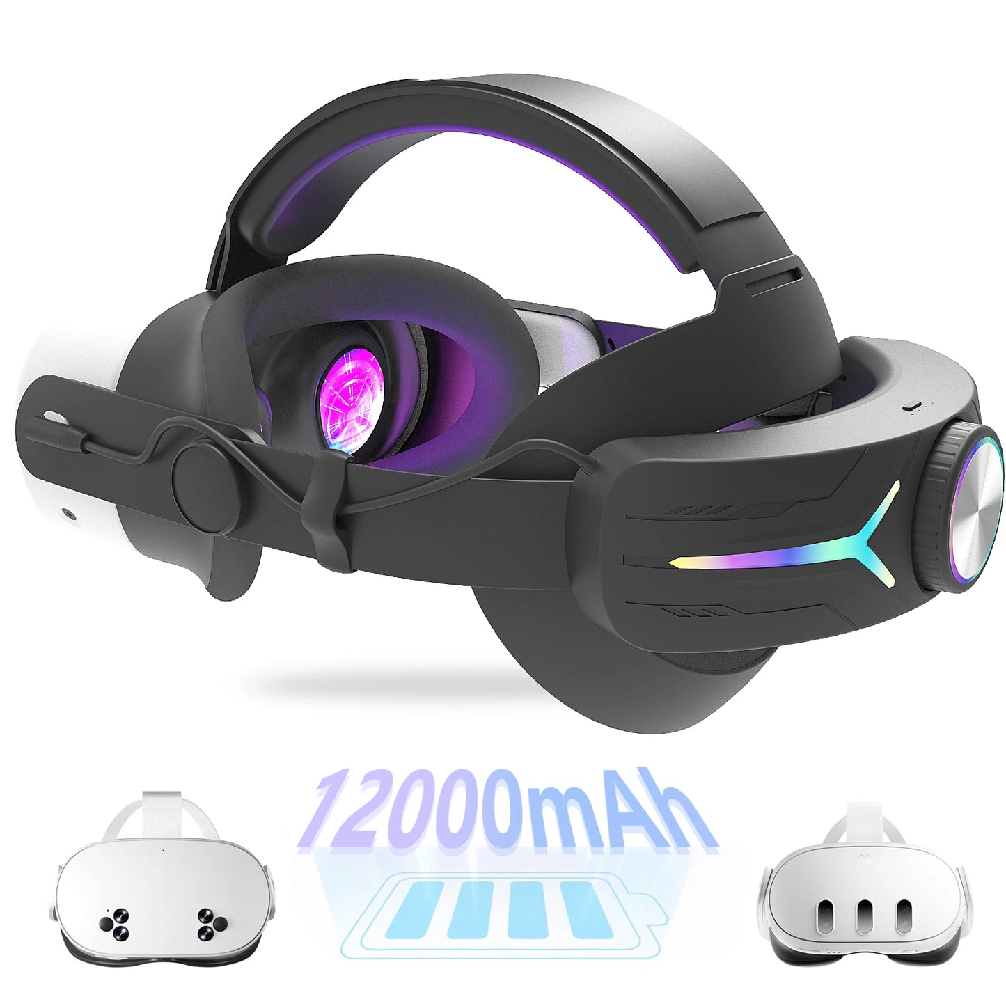 mtomatovr for Meta quest3s/quest3  Battery Head Strap  Extends 4-6 Hours  RGB Light Fast-Charging vr accessory Elite Replacement
