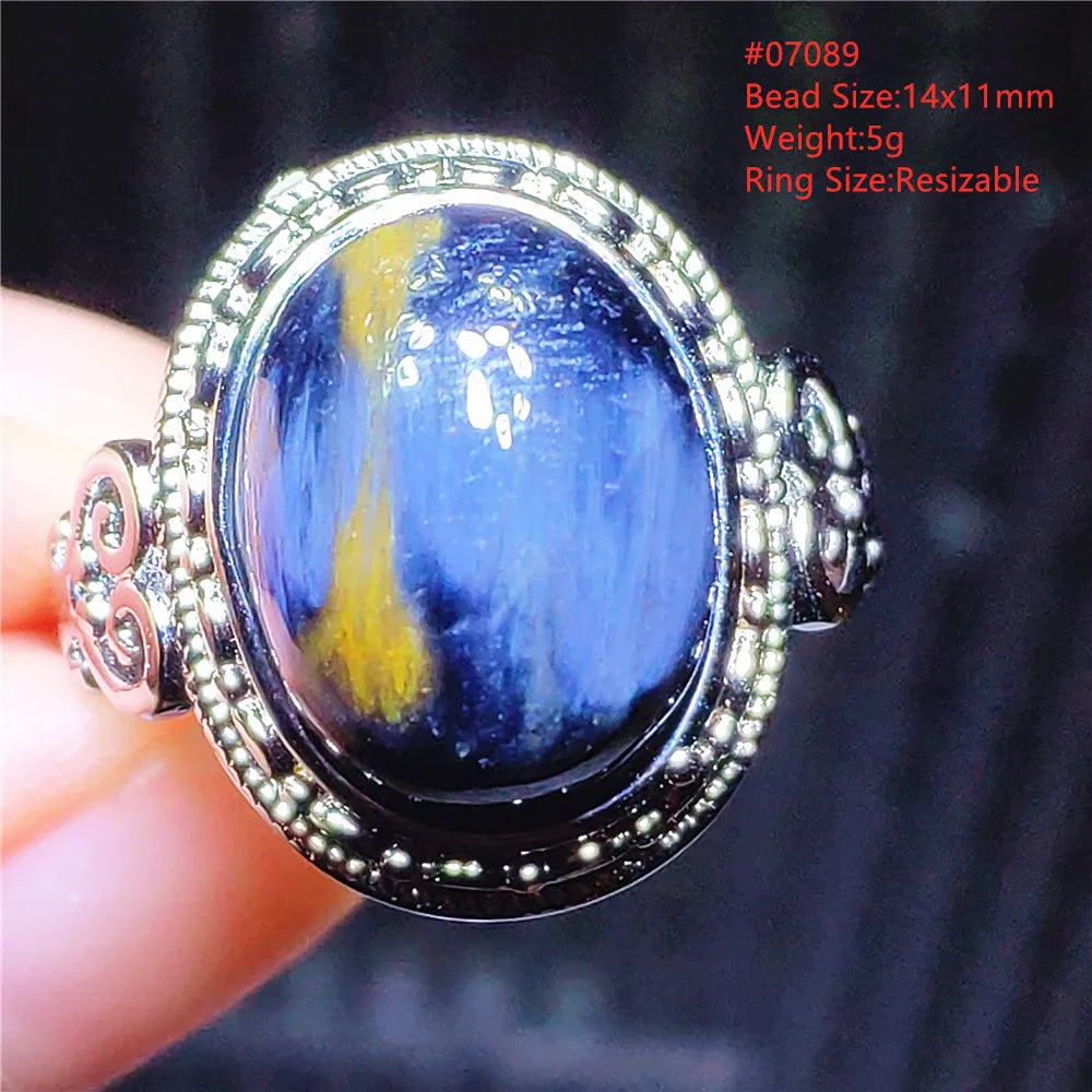Natural Blue Pietersite Beads Adjustable Ring Woman Men Namibia Pietersite Ring Chatoyant Beads Fashion Silver Jewelry AAAAAA