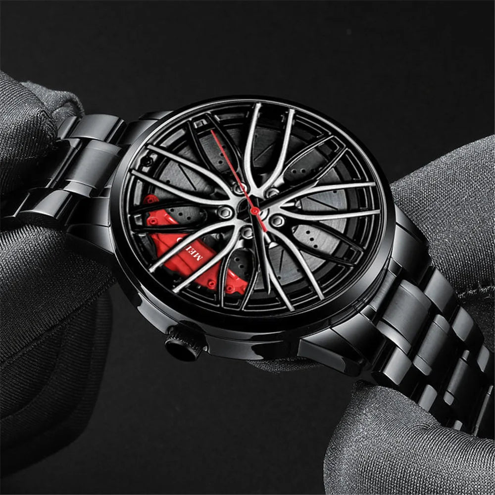 New Fashion Man Luxury Watches For Men Car Wheel Hub Stainless Steel Quartz Watch Mens Military Sport Leather Watch Reloj Hombre