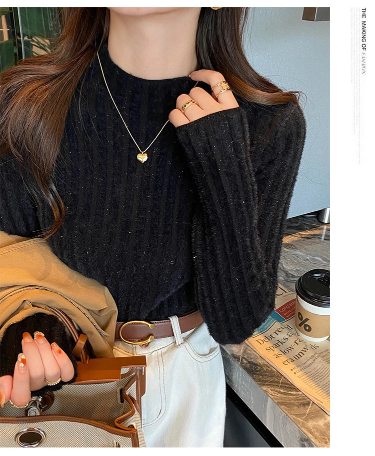 2025 Knitted Pullover Thick Warm Turtleneck Sweater Women Tops Lined Sweater Autumn Winter Streetwear Jersey Knitwear Jumper