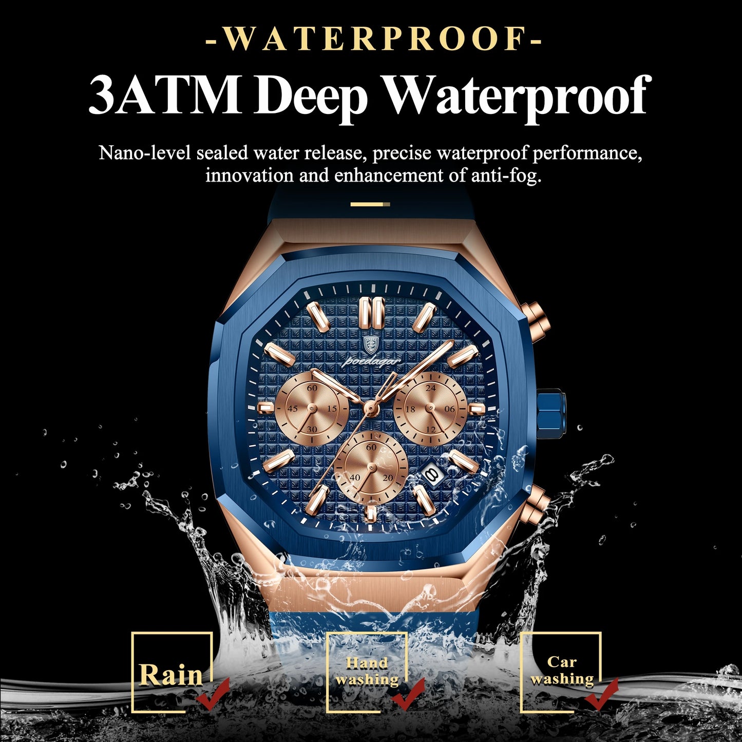POEDAGAR New Luxury Watches For Men Waterproof Luminous Chronograph Date Man Watch Silicone Strap Fashion Quartz Men Wristwatch