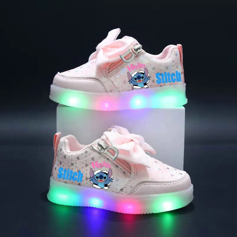 Stitch Children's Luminous Shoes LED sneakers for boys and girls Casual sports Kids Pink white toddler walking shoes Cartoon