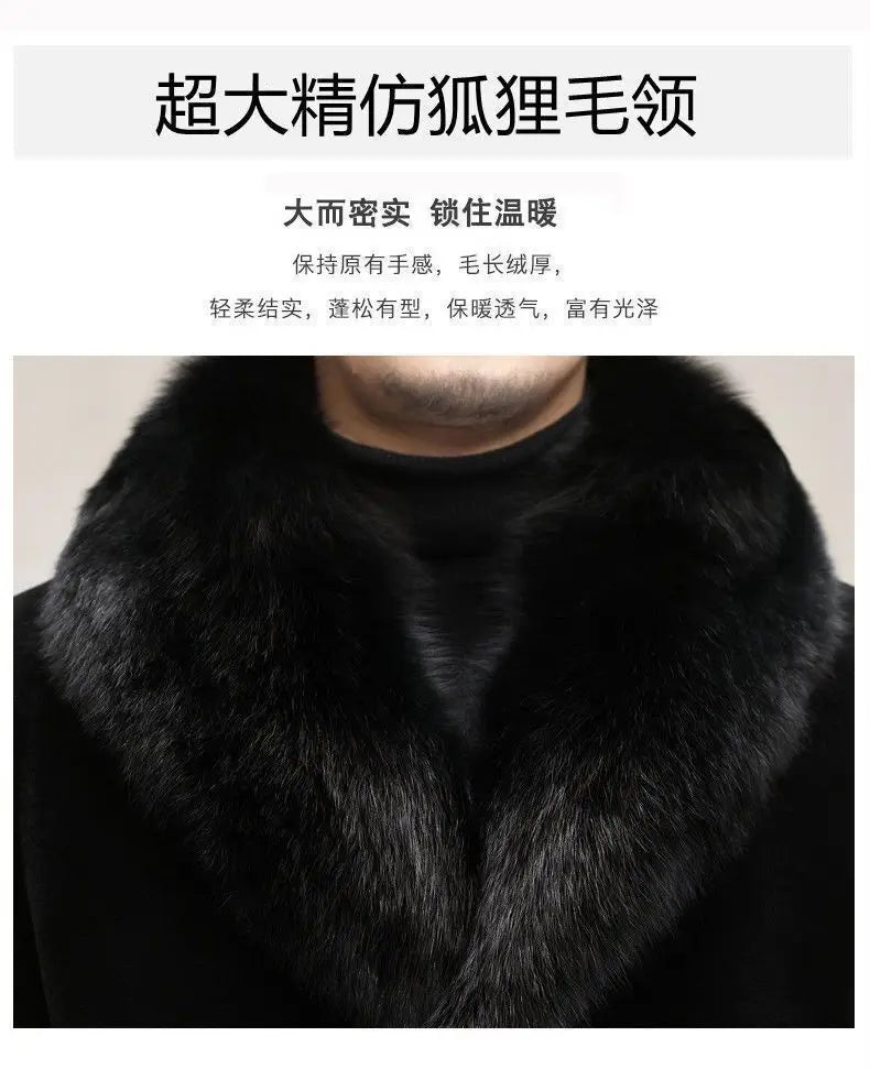 New fur coat with wide collar, whole mink winter thickened, long imitation mink fur men's coat, high-end mink fur coat M-6XL
