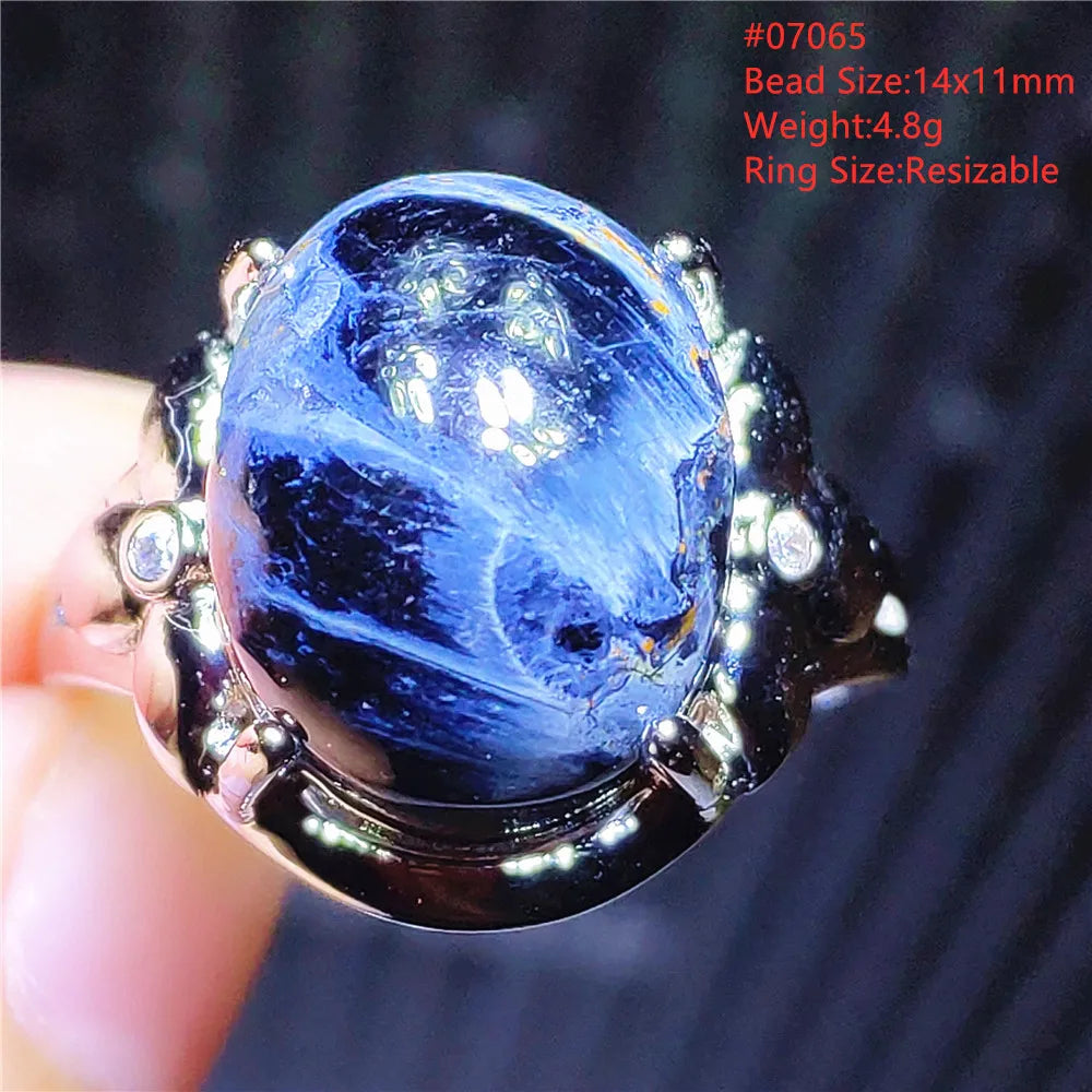 Natural Blue Pietersite Beads Adjustable Ring Woman Men Namibia Pietersite Ring Chatoyant Beads Fashion Silver Jewelry AAAAAA