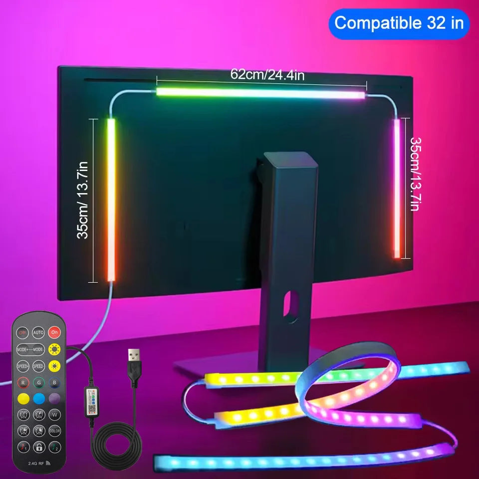 LED Gaming Strip Light Computer Monitor Backlight RGBIC LED Strip Light 24-34 Inch Screen USB Gaming Room Atmosphere Decor Lamp