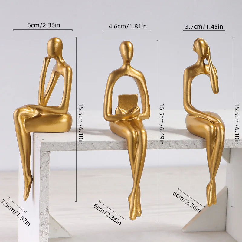 Three-piece Set of Art Figurines for Desktop Decoration, Suitable for Study Desk or Bookshelf Decoration
