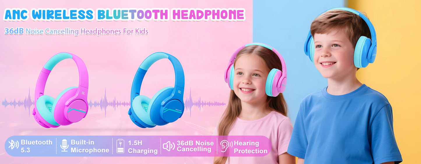 Stylish Soundproof Kids Wired Headphones For Toddler Preschool, 3.5mm Jack, 85/94dB Volume limited Headset For Travel Homeschool