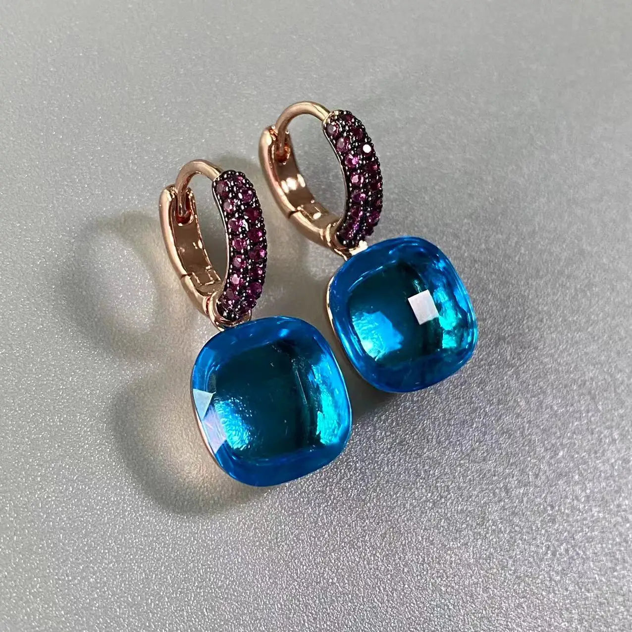 12.6mm Flat Nudo Earrings Inlay Black Zircon Candy Color Crystal Earrings For Women Drop Earrings Fashion Jewelry Gift