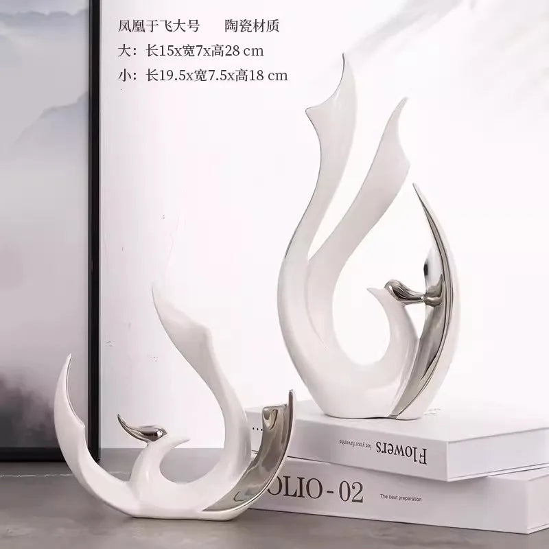 2-piece set of European high-end ceramic art phoenix ornaments, light luxury creative home, living room, TV, wine cabinet, decor