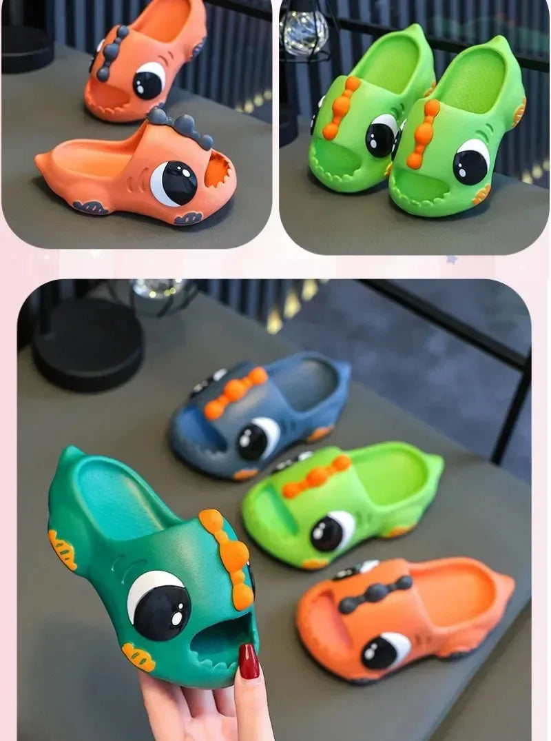 Summer Aged 2-12 Children Slippers Cute Cartoon Dinosaur Beach Sandal For Kids Boys Girls Flip Flops Non-Slip Indoor Home Shoes