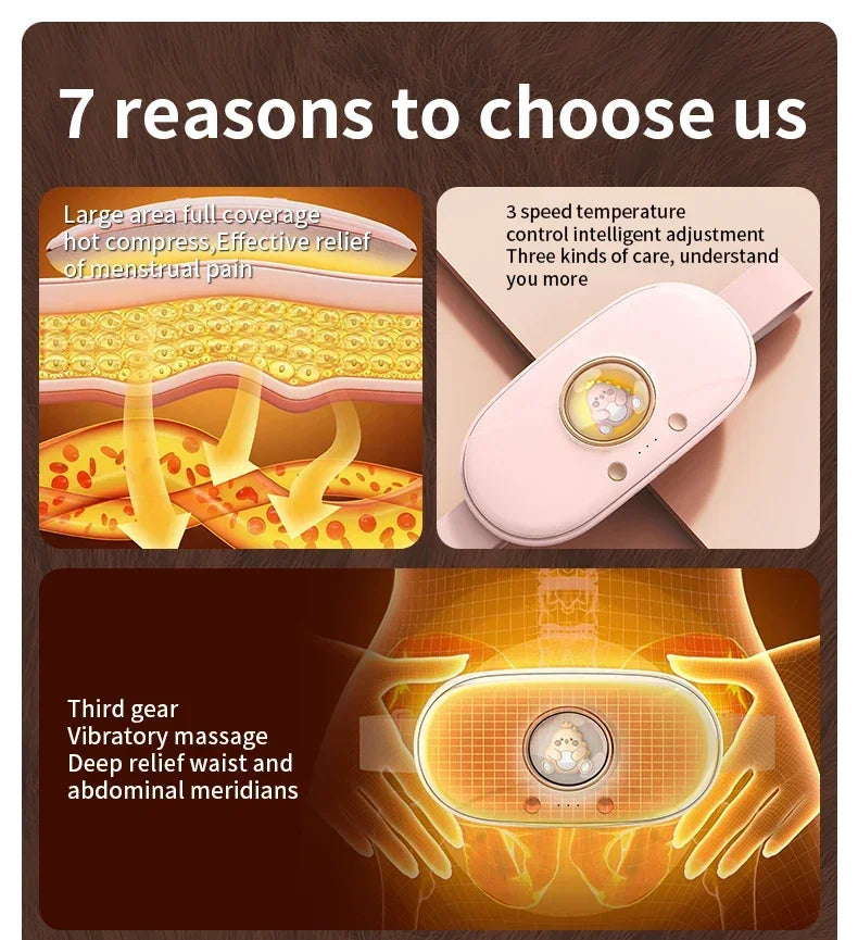 Menstrual Heating Pad Heated Massage Belt Menstrual Pain Relief Hot Compress Pad Abdominal Massage Period Warm Palace Belt
