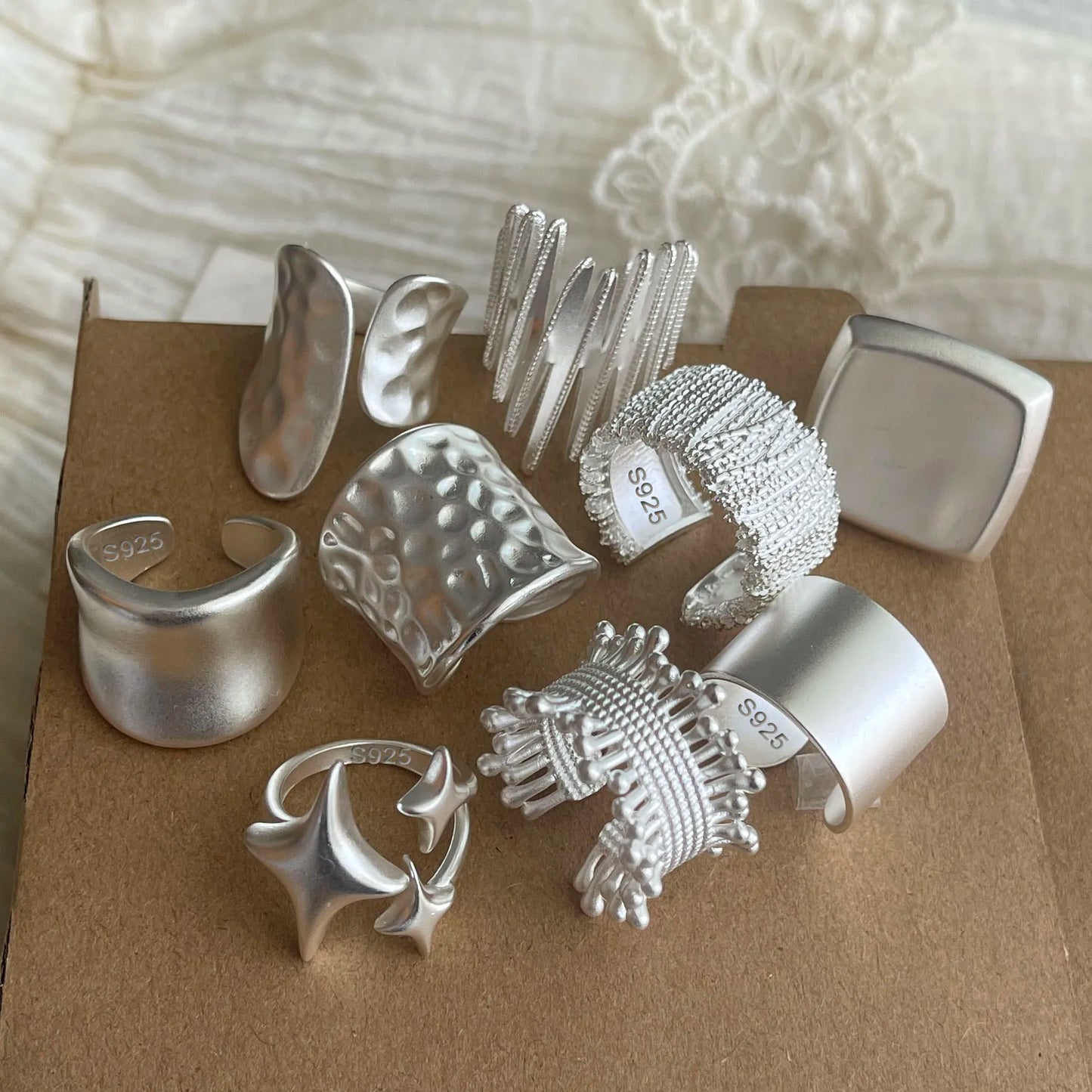 925 Sterling Silver Rings For Women Geometric Fine Jewelry Finger Adjustable Wide Sparkling Ring For Party Birthday Gift