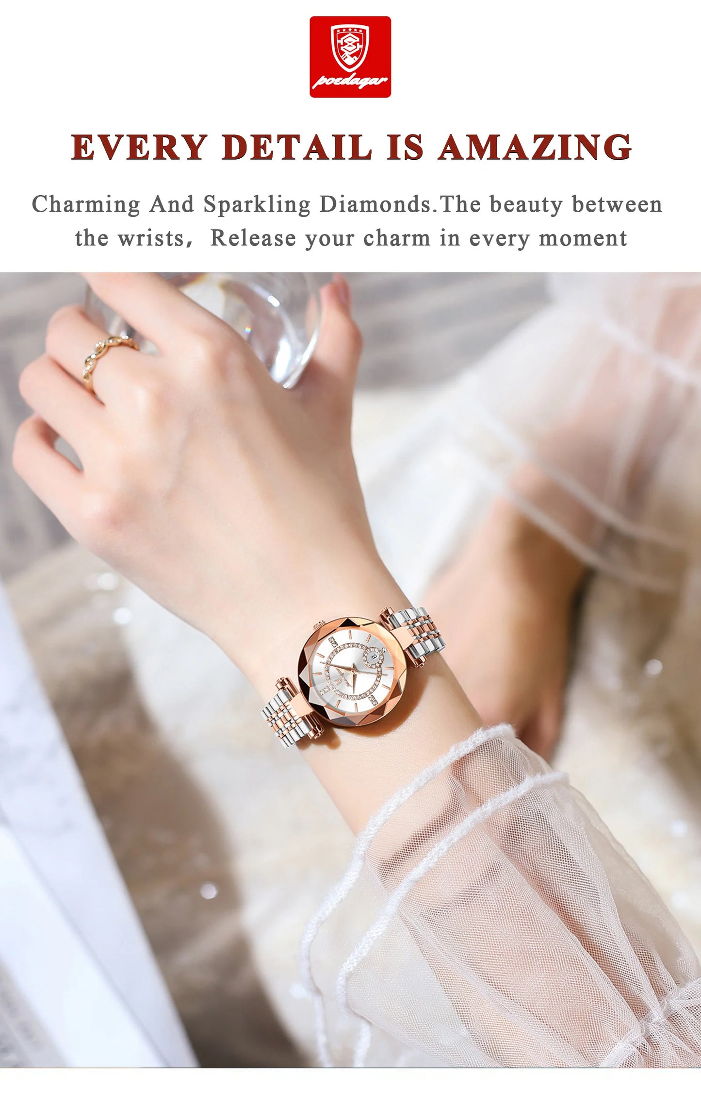 POEDAGAR Luxury Original Watches For Women Waterproof Stainless Steel Date Ladies Watch Diamond Fashion Quartz Woman Watch Reloj
