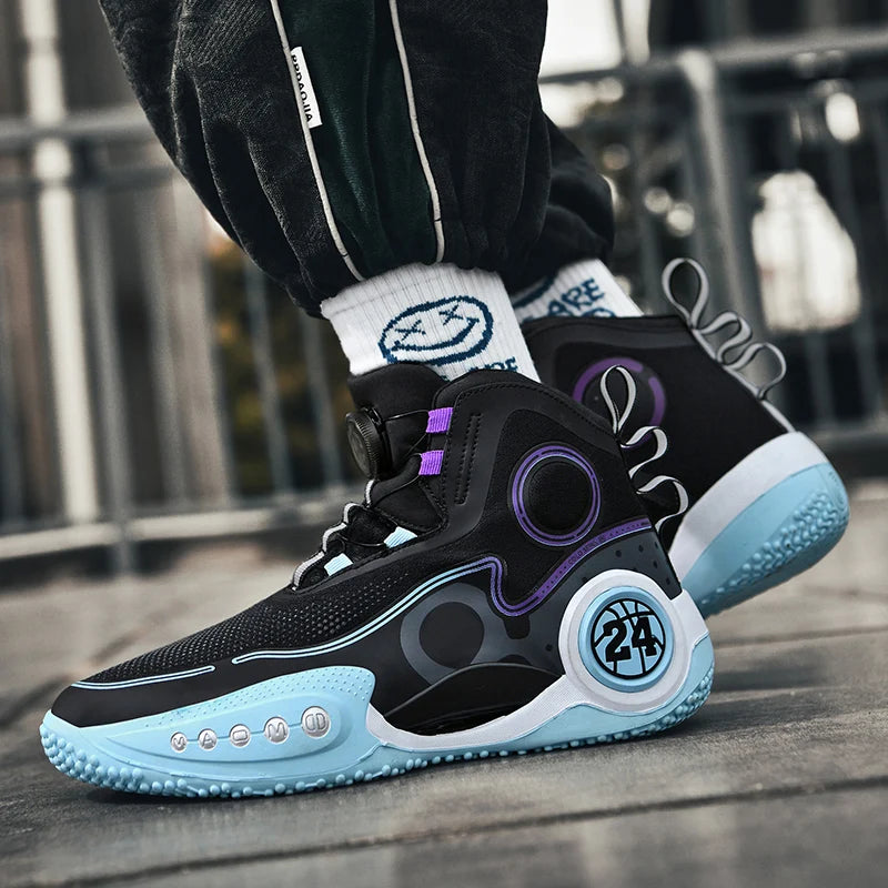 High-top Men Basketball Shoes Kids Rotating Button Basket Boots Brand Design Sneakers Men Outdoor Basketball Training Shoes Male