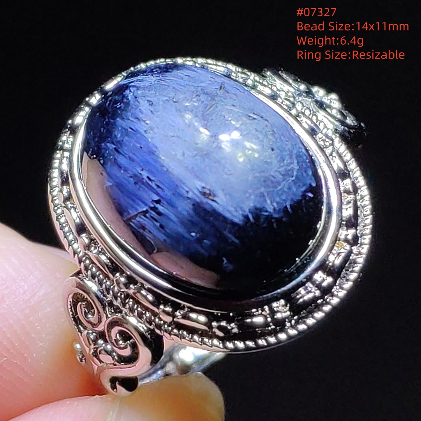 Natural Blue Pietersite Beads Adjustable Ring Woman Men Namibia Pietersite Ring Chatoyant Beads Fashion Silver Jewelry AAAAAA