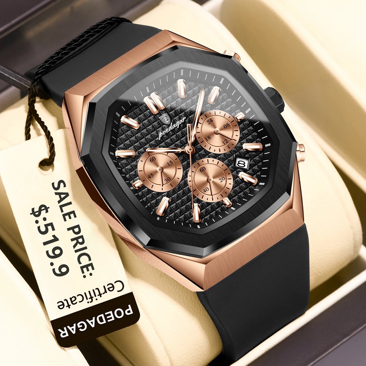 POEDAGAR New Luxury Watches For Men Waterproof Luminous Chronograph Date Man Watch Silicone Strap Fashion Quartz Men Wristwatch