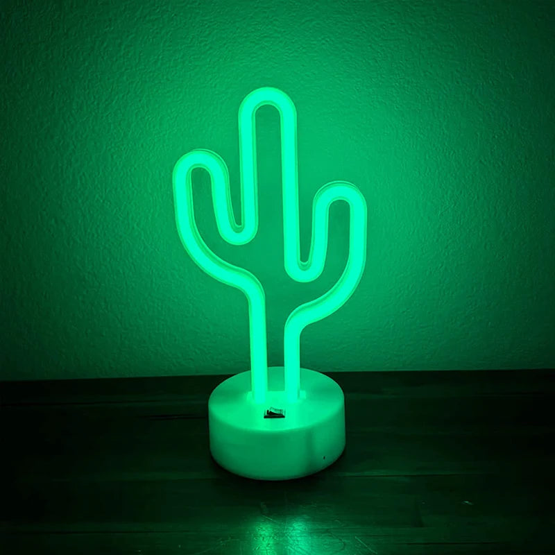 Cute Cactus Neon Sign Lights Battery & USB Powered LED Table Lamp for Party Birthday Gift Living Room Camping Summer Home Decor