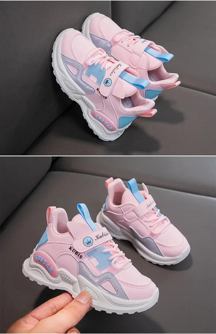 Kids Spring Sneakers Girls School Casual Shoes Outdoor Breathable Running Shoes Light Soft Tenis Pink Non-slip Children Shoes